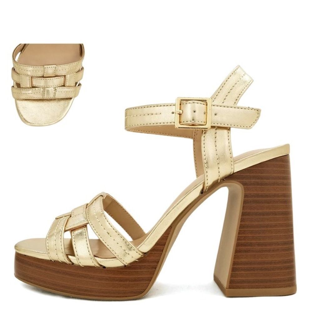 GOLD TRIM PLATFORM WOOD WEDGE HEEL - NON-BRANDED